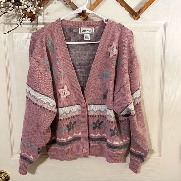 Vintage 62 East Pink Cottagecore Cardigan Sweater - Picture 1 of 6